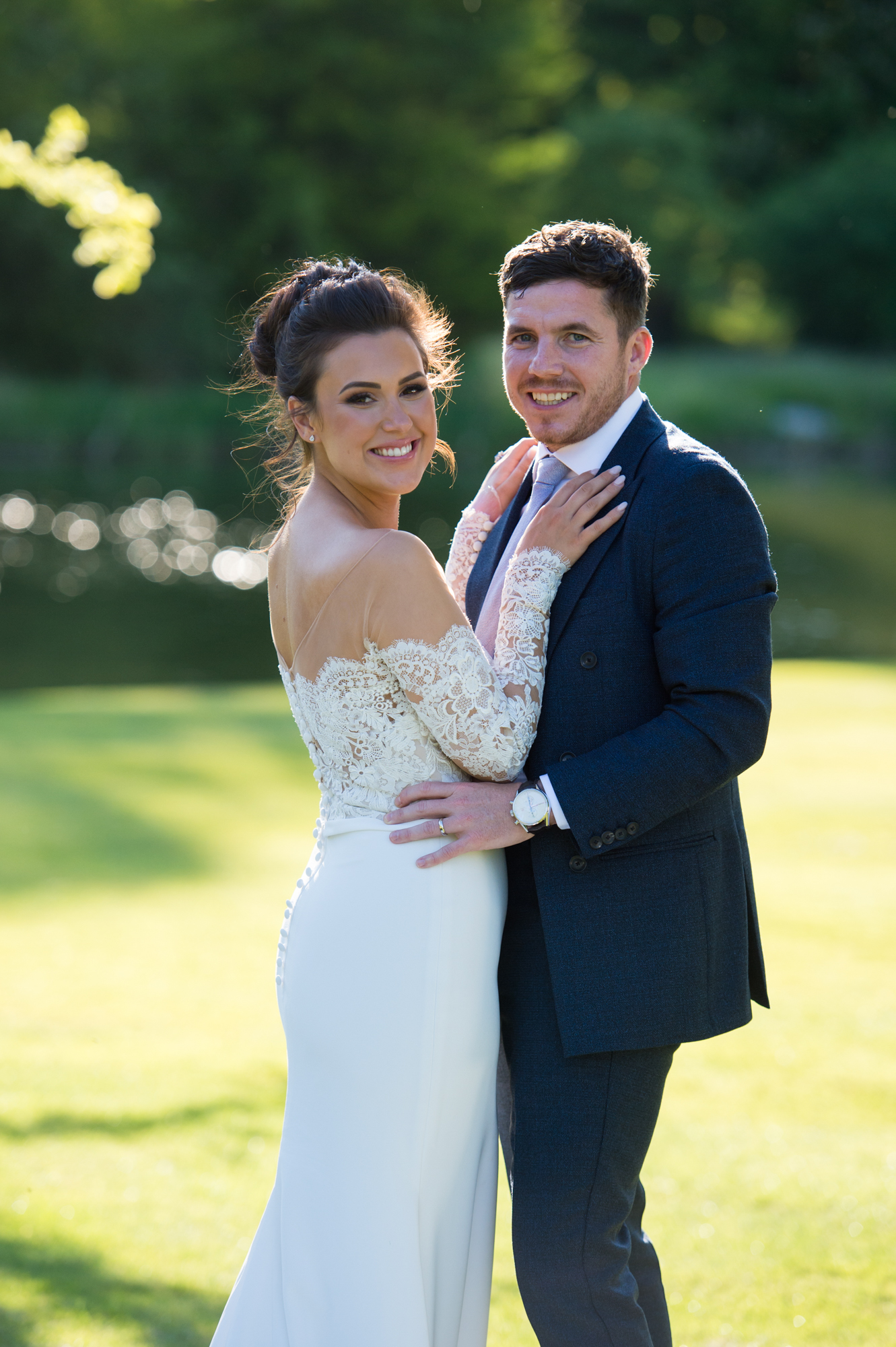 Bride and groom in the gardens of Chippenham park in Cambridgeshire